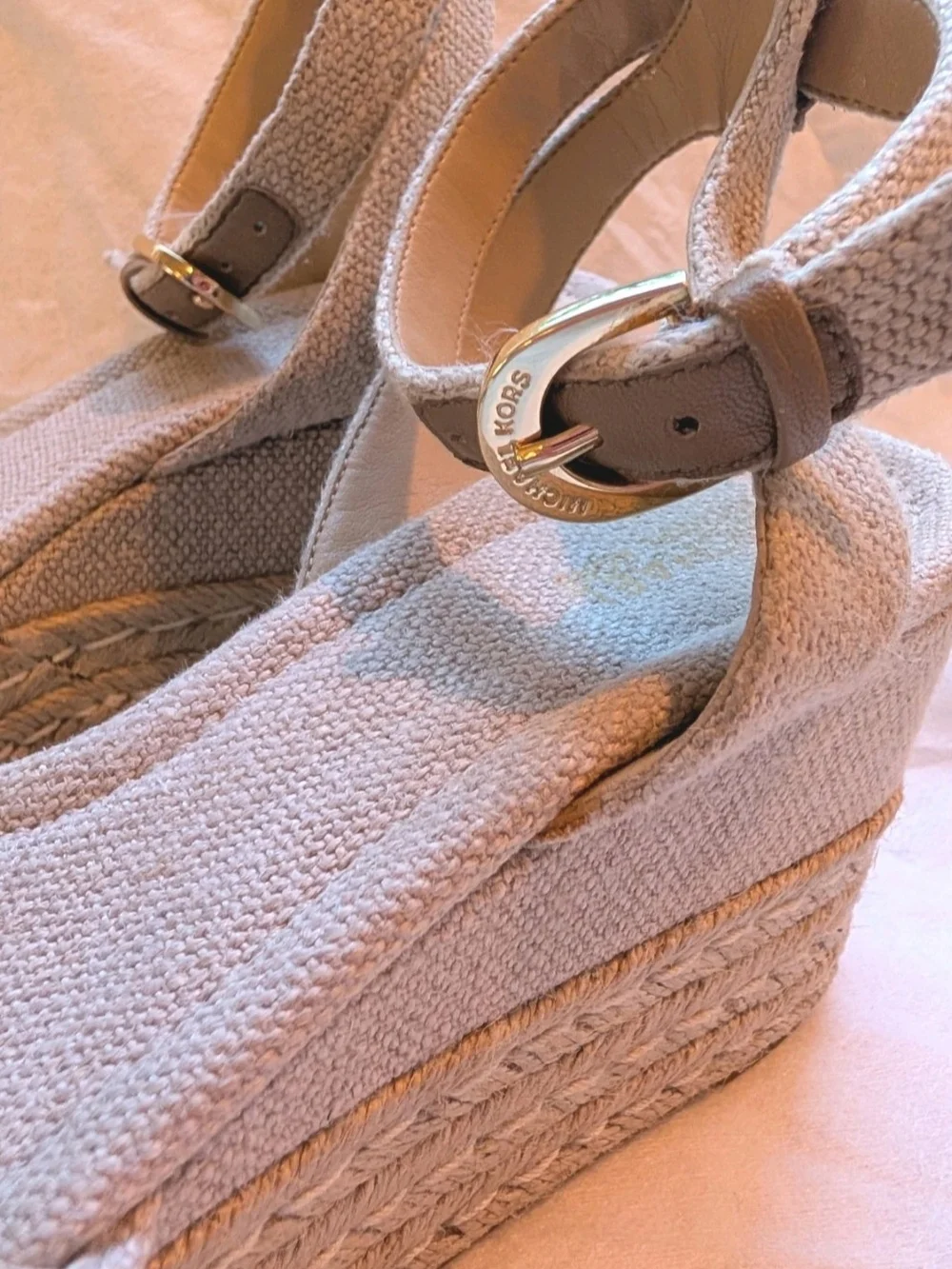Michael Kors Maxwell Ankle Strap Sandal Espadrille Platform Women 6 Bow Beige